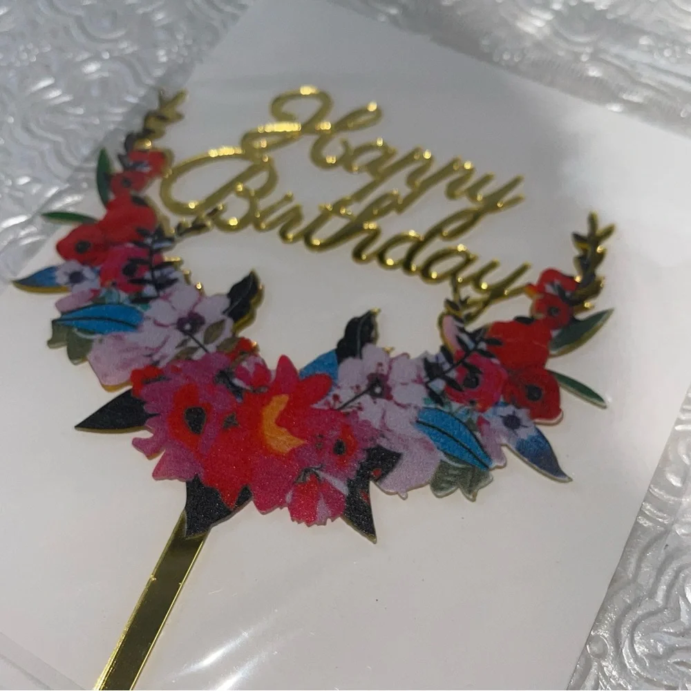 Cake Topper | Birthday Cake | Birthday Cake Topper - New- Happy Birthday- Floral